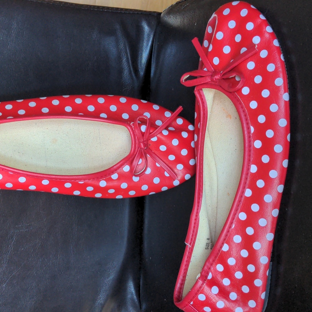 ❤️ I Love Lucy Flats Red White Polka Dots 8